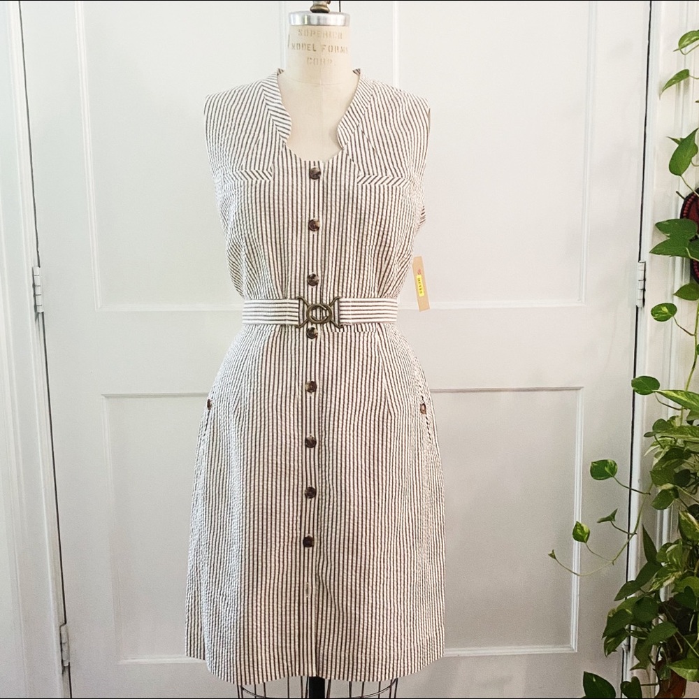 Cremieux Grey and White Seersucker Dress